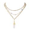 Natural Rose Quartz Double Terminated Pointed Bullet Pendant 304 Stainless Steel & Brass Chain 3 Layer Necklaces for Women NJEW-JN05477-04-2