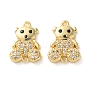 Rack Plating Brass Clear & Black Cubic Zirconia Bear Connector Charms KK-C084-15B-G-1