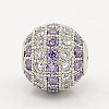 Lilac & Clear CZ Jewelry Findings Brass Micro Pave Cubic Zirconia Round Beads ZIRC-M015-20P-NR-2