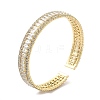 Rack Plating Brass Cubic Zirconia Rectangle Open Cuff Bangle for Women BJEW-M298-08G-3