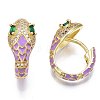 Green Cubic Zirconia Snake Huggie Hoop Earring EJEW-N011-46E-NF-2