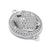 Rack Plating Brass Micro Pave Clear Cubic Zirconia Flat Round with Leopard Connector Charms KK-A234-061P-2