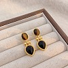 Brass Tiger Eye Stud Earrings EJEW-B120-05G-03-1