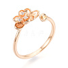 Flower Brass Micro Pave Clear Cubic Zirconia Cuff Ring Settings KK-T076-79G-1