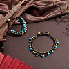 Bohemian Synthetic Turquoise & Brass Bell Tassel Braided Waxed Cord Anklets & Bracelets for Women SJEW-PH0001-30-4