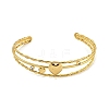 304 Stainless Steel Pave Clear Cubic Zirconia 3-Line Heart Open Cuff Bangles for Women LS-BJEW-E100-04G-2