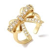 Bowknot Brass Micro Pave Clear Cubic Zirconia Open Cuff Rings for Women RJEW-C098-10G-1