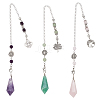 3Pcs 3 Styles Bullet Natural Amethyst & Green Aventurine & Rose Quartz Dowsing Pendulums PALLOY-GO00041-1