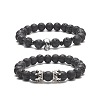 2Pcs 2 Style Natural Lava Rock & Brass Beaded Stretch Bracelets Set BJEW-JB09244-01-4