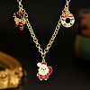 Brass Micro Pave Cubic Zirconia with Enamel Christmas Wreath Santa Claus Candy Cane Pendant Bib Necklaces for Women IP8864-3