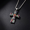 Alloy Rhinestone Enamel Floral Cross Pendant Necklaces for Women WGDC600-01-2