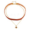 Alloy Resin Sun Pendant Single Face Dark Red Velvet Ribbon & Brass Chain Double Layered Choker Necklaces NJEW-TAC0039-1