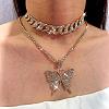 2Pcs Alloy Crystal Rhinestone Butterfly Pendant Necklaces for Women WG05CA5-01-1