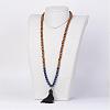 Natural Lapis Lazuli and Wood Mala Beads Necklaces NJEW-JN01779-02-4