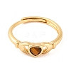 Hand with Heart Natural Tiger Eye Agate Adjustable Rings RJEW-Q817-06G-04-2