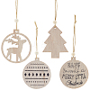 Gorgecraft 2 Sets 2 Style Christmas Theme Wood Pendants Decoration HJEW-GF0001-39A-1