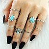 7Pcs Alloy with Synthetic Turquoise Finger Rings FS-WGB916C-10-1