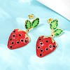 304 Stainless Steel Enamel Strawberry Dangle Stud Earrings EJEW-A138-10G-01-3