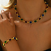 Brass Rhinestone Oval Link Chain Bracelets & Necklaces Sets for Women FS-WG9AED4-02-1