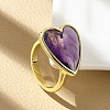 Heart Brass Natural Amethyst Finger Rings RJEW-D304-01G-A-4