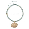 Ocean Electroplated Natural Scallop Shell Pendant Natural Flower Amazonite Rondelle Braided Bead Necklaces NJEW-JN06445-02-3
