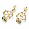 Brass Micro Pave Clear & Green Cubic Zirconia Peg Bails Pendants KK-S356-212G-NF-2