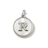 Brass Pave Natural Shell Flat Round with Letter Charms KK-Z115-13P-R-1