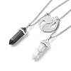 2Pcs 2 Style Natural Howlite & Black Obsidian Bullet Pendant Necklaces Set NJEW-JN03994-01-5