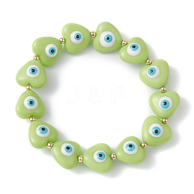 Resin Heart with Evil Eye Beaded Stretch Bracelets BJEW-JB09460-1