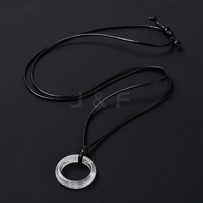 Natural Quartz Crystal Ring Pendant Necklace with Waxed Cords NJEW-R262-01A-05-1
