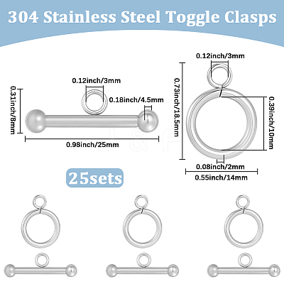 25Pcs 304 Stainless Steel Toggle Clasps STAS-BBC0009-60B-1