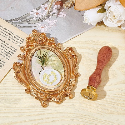 Brass Wax Seal Stamp with Wood Handle AJEW-WH0412-0037-1
