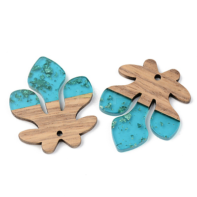 Transparent Resin & Walnut Wood Pendants RESI-S389-051A-B03-1