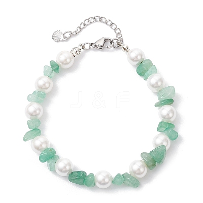 3Pcs Natural Mixed Gemstone Chip & Glass Shell Round Beaded Bracelets BJEW-JB12317-1