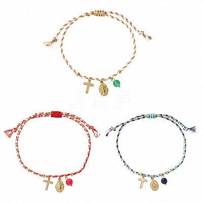 3Pcs 3 Colors Bohemian Brass Religon Cross Virgin Charm Bracelet Sets DS9557-1-1