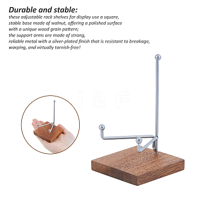 4Pcs Iron with Square Wood Base Crystal Ball Display Rack for Gemstone Agate Mineral Display ODIS-FH0001-20-1