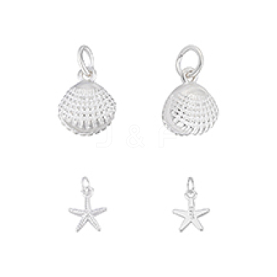 4Pcs 2 Styles Starfish/Shell Shape 925 Sterling Silver Sea Animal Charms STER-PH0003-43-1