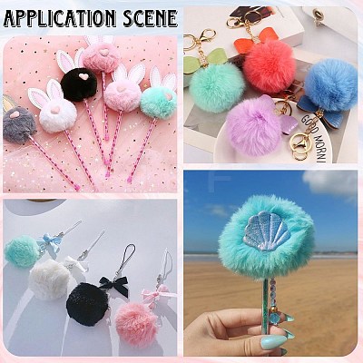 12Pcs Handmade Faux Rabbit Fur Pom Pom Ball Covered Pendants WOVE-SC0001-06E-1