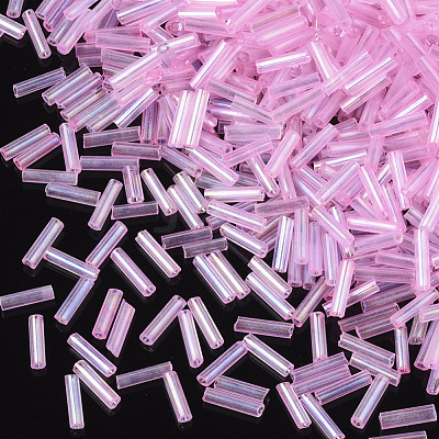 Transparent Colours Rainbow Glass Bugle Beads TSDB6MM01-1