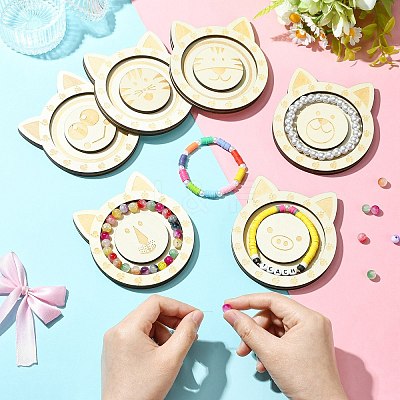 6Pcs 6 Styles Animal Theme Wood Single Bracelet Display Trays ST-CJ0022-03-1