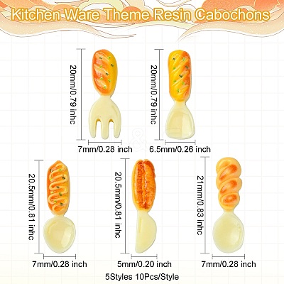 50Pcs 5 Styles Kitchen Ware Theme Resin Cabochons RESI-CJ0004-23-1