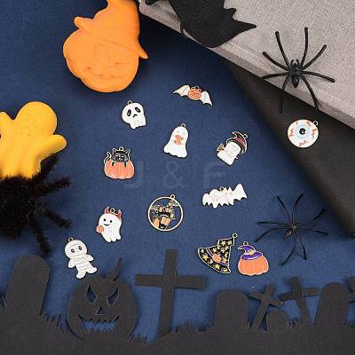 28Pcs 14 Styles Halloween Theme Alloy Enamel Pendants ENAM-SZ0001-63LG-1