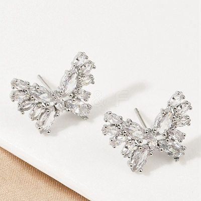 Butterfly Brass Micro Pave Cubic Zirconia Stud Earrings EJEW-M082-17P-01-1