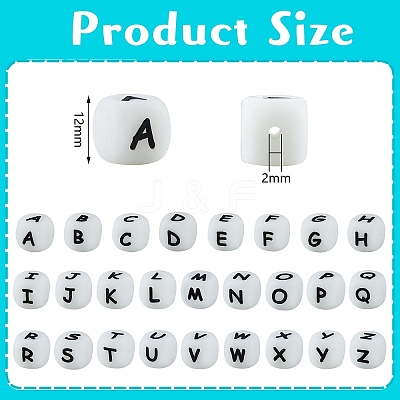 20Pcs Luminous Cube Letter Silicone Beads 12x12x12mm Square Dice Alphabet Beads with 2mm Hole Spacer Loose Letter Beads for Bracelet Necklace Jewelry Making JX437Y-1