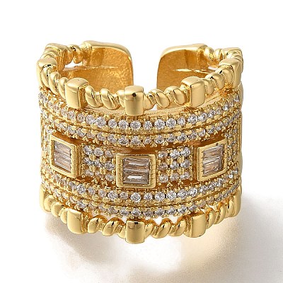 Rack Plating Multi-layer Brass Clear Cubic Zirconia Open Cuff Rings RJEW-S411-23G-1