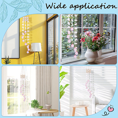 Flower Round Glass Beads Tassel Hanging Suncatchers for Window Garden Outdoor Decoration HJEW-WH20020-007B-1