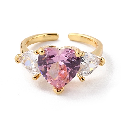 Sparkling Heart Cubic Zirconia Cuff Ring for Valentine's Day RJEW-C017-06G-02-RS-1