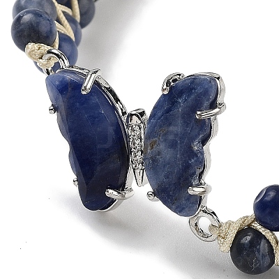Natural Sodalite Braided Round Bead Bracelets BJEW-K251-06M-1