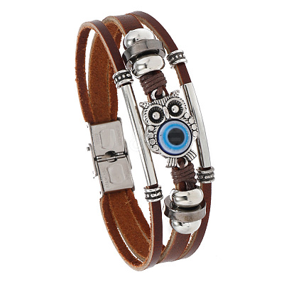 Owl with Evil Eye Link Multi-strand Bracelets ANIM-PW0003-031-1