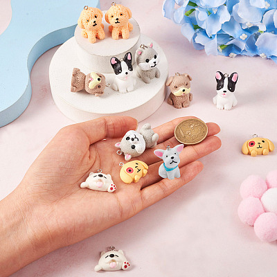 16Pcs 8 Styles Opaque Resin Pendants RESI-TA0002-23-1